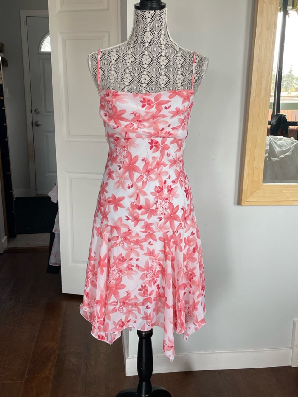 Large Vintage Cowl Neck 90s Y2K Dress. Asymmetrical Hem. Stretchy.